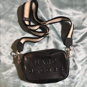 Marc Jacobs Black Leather Bag with Striped Strap